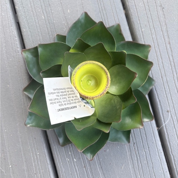 Ashland Coastal Prep Metal Open Lotus Candle Holder Green Yellow 6”X 2.5” New - Picture 3 of 5